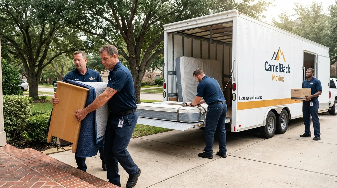 Crew loading residential truck for cross-state move from Hoopeston, IL