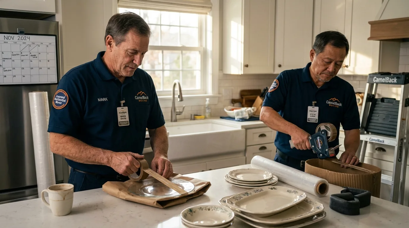 Professional crew packing kitchen dishware in Hoopeston, IL